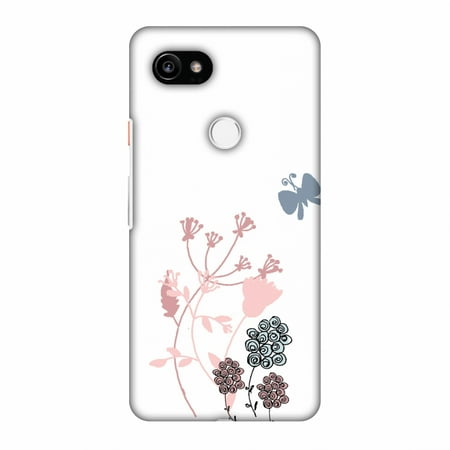 - Google Pixel 2 XL Case - Flowers and butterfly- White, Hard Plastic Back Cover, Slim Profile Cute Printed Designer Snap on Case with Screen Cleaning Kit