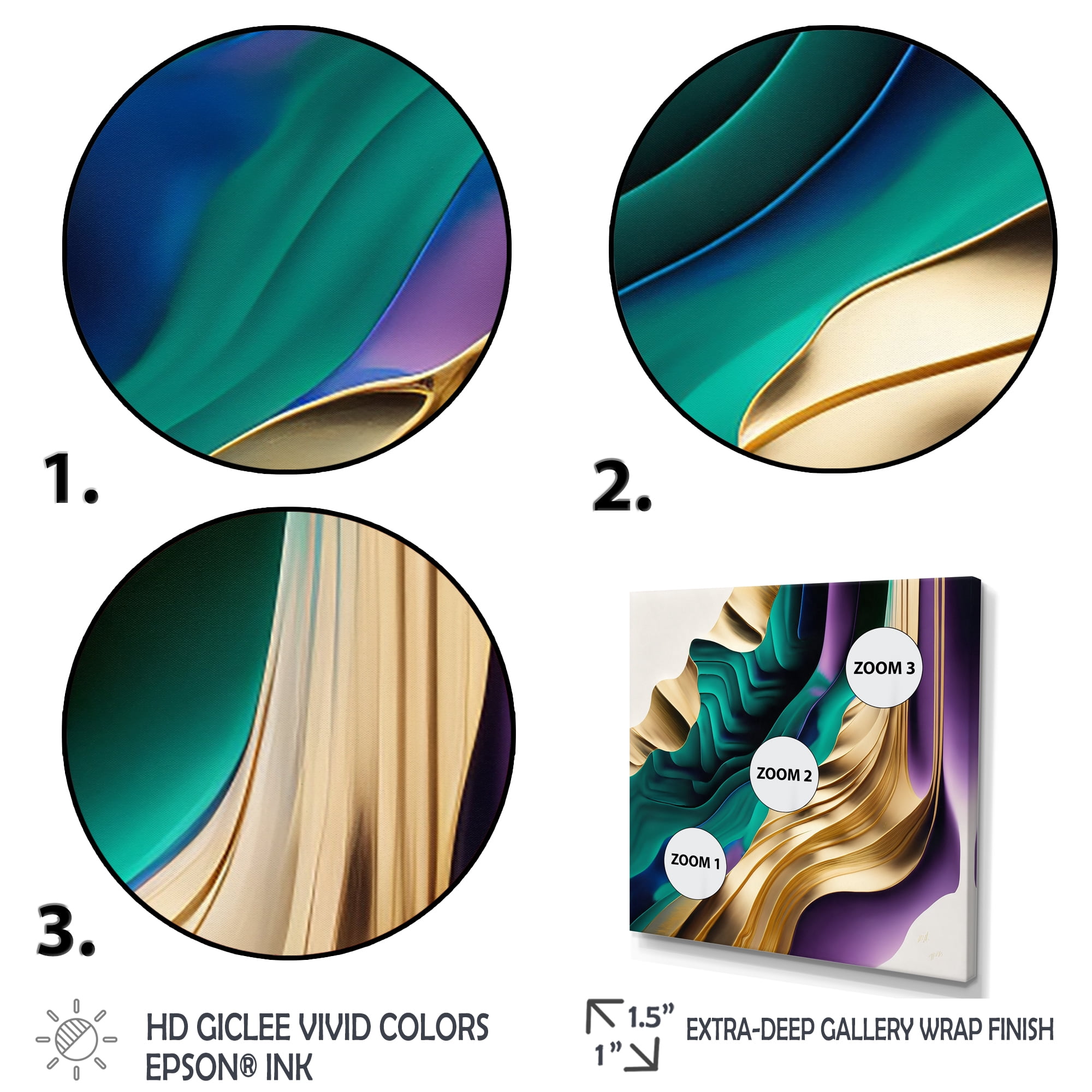 Designart Purple, Green And Gold Bold Strokes III Canvas Wall Art