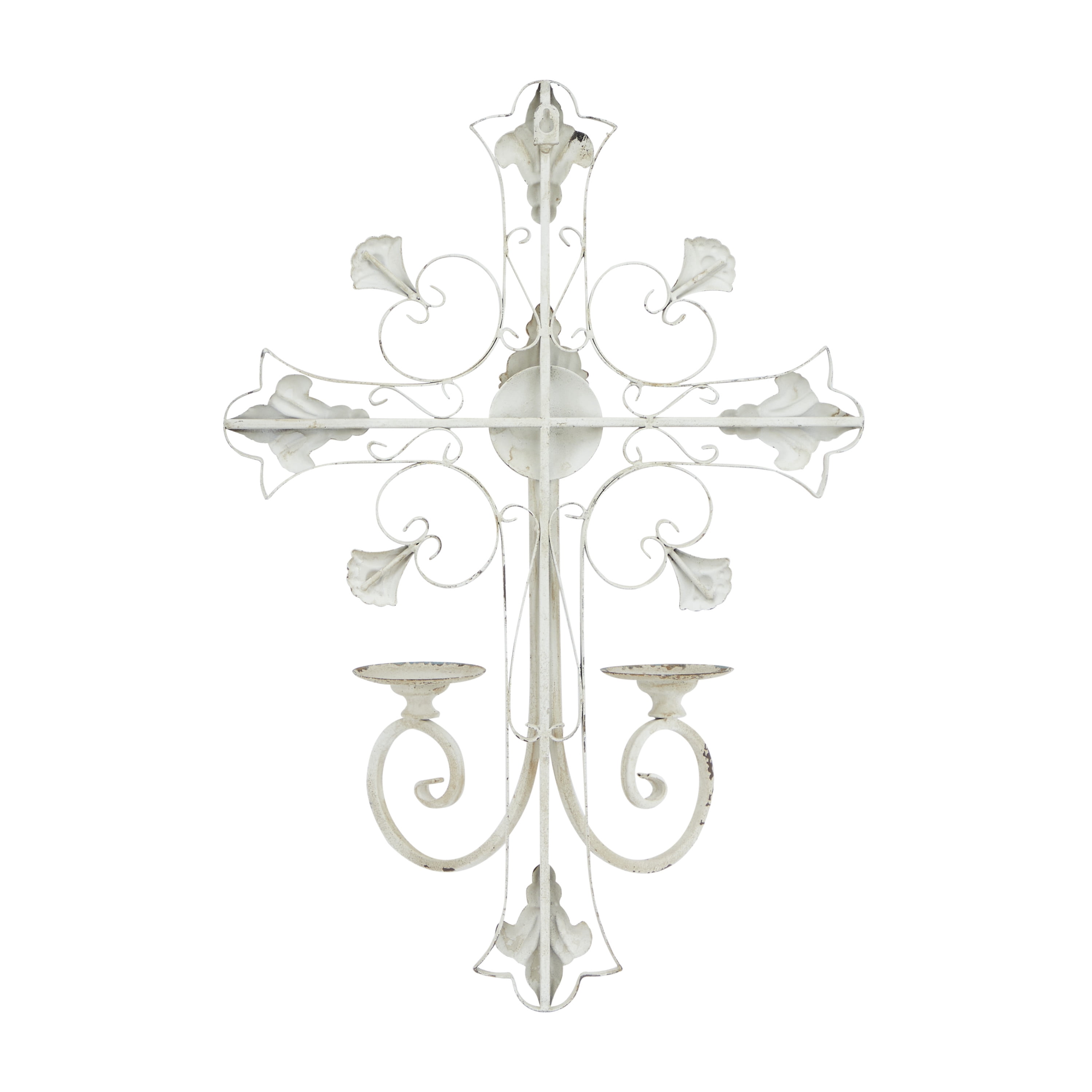 DecMode 5"W, 24"H Metal French Country Wall Sconce, White, 1-Piece