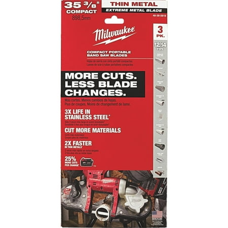 UPC: 0045242536429 | Milwaukee 48-39-0619 Extreme Thin Compact 35-3/8 in. 12/14 TPI Metal Bandsaw Blades (3-Pack)