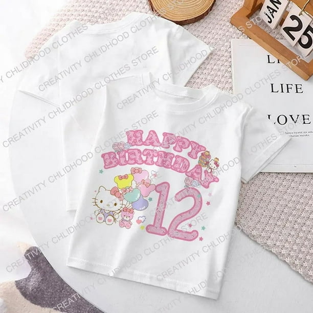 2024 Hello Kitty Children T shirt Birthday Number 1 14 Tee Shirts Kawaii Sanrio Y2k Cartoons Kid Girl Boy Streetwear Casual Clothes LXY Walmart