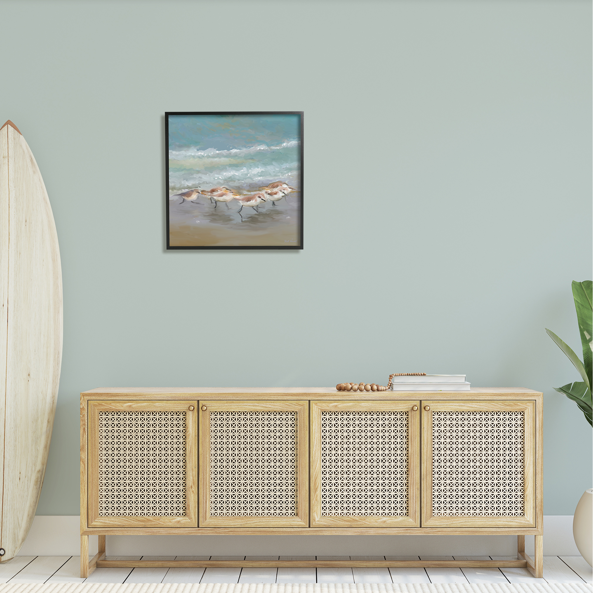 Stupell Nautical Sea Birds Shoreline Waves Landscape Painting Black Framed Art Print Wall Art