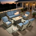 thumbnail image 2 of Ovios 8 Piece Outdoor Patio Furniture Set All-Weather Wicker Rattan Conversation Set with High Back Swivel Chairs & Propane Fire Pit Table, Denim Blue, 2 of 11