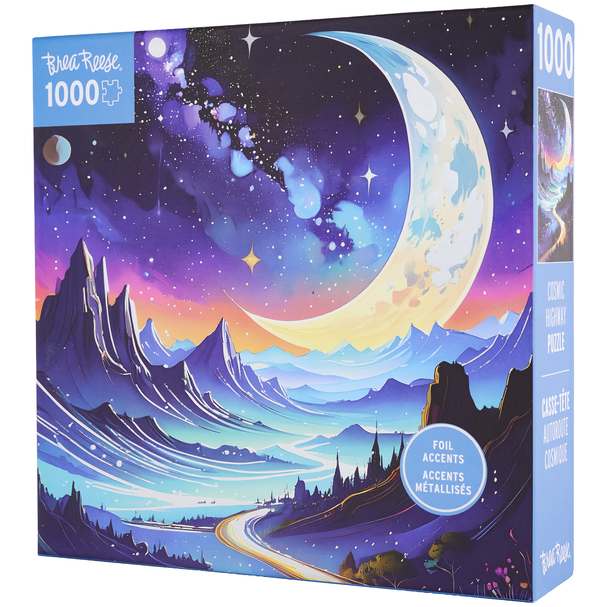 Brea Reese: 1000 Piece Puzzle - Cosmic Highway - Surreal Night Landscape Scene, Adult Jigsaw, Metallic Foil, Image Reference Poster, 19.25 x 26.75"