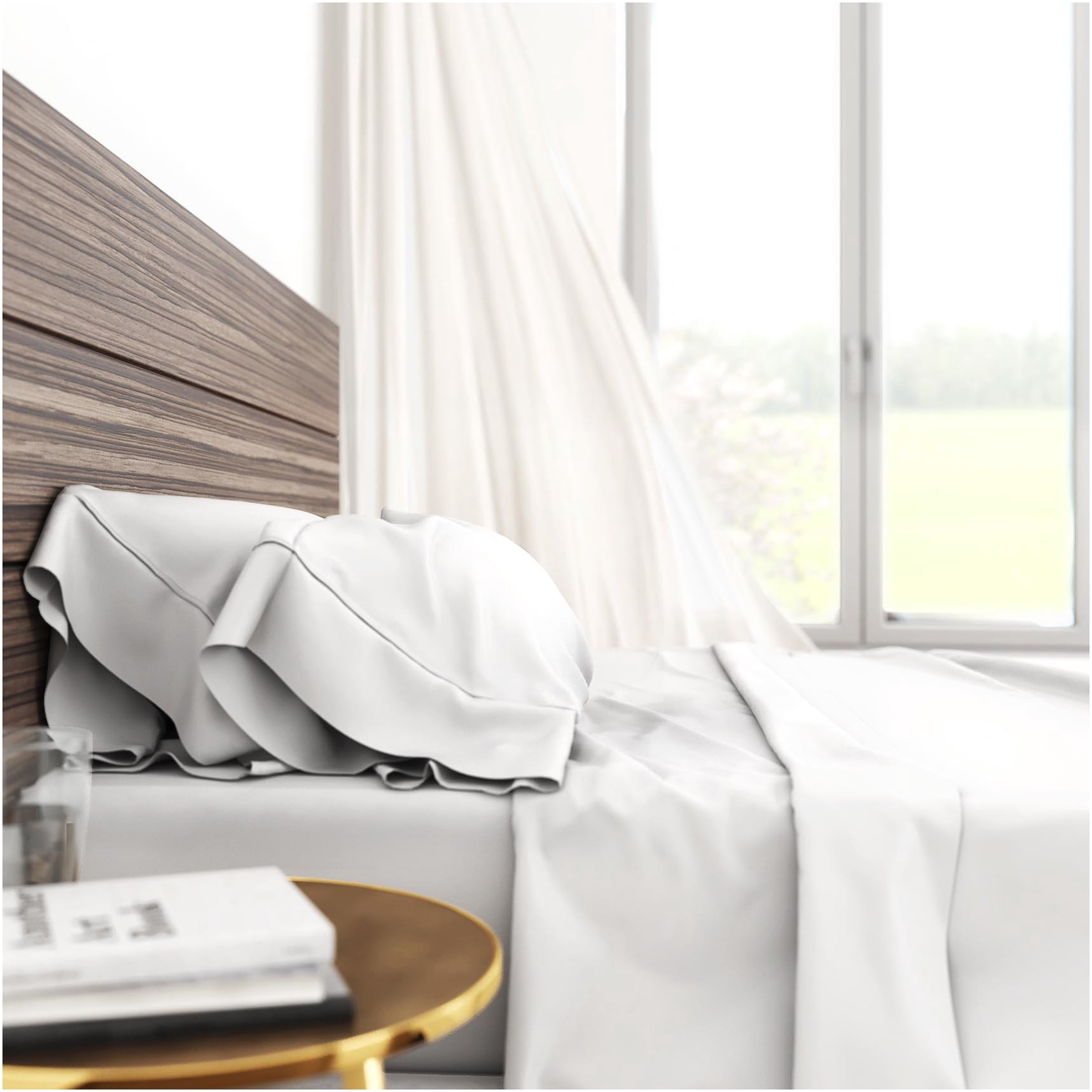 JERFIT Queen Sheets Set - 4 Piece White Bamboo Cotton Blend Bedding, Ultra Soft & Breathable, 240 Thread Count, Deep Pocket Fitted Sheet
