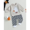 thumbnail image 3 of Autumn Toddler Infant Boys Girls Halloween Clothes Sets Letter Print Long Sleeve Sweatshirts+Solid Sweatpants Outfits, 3 of 8