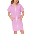 thumbnail image 3 of PINQI Little Girls Swim Cover Up Kids Short Sleeve Casual Swimsuit Fashion Zipper Up Beach Bathing Suit Hooded Bathrobe Absorbent Beach Dress(Pink-D,6-7 Years), 3 of 6