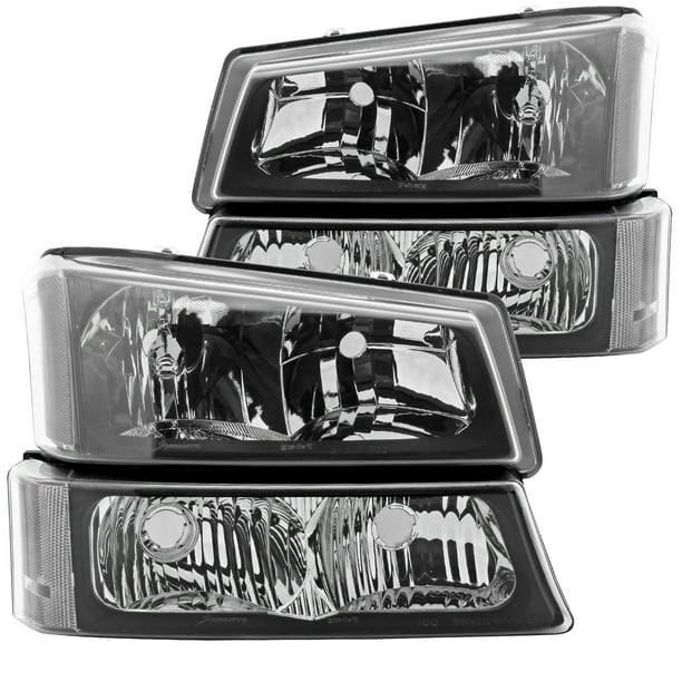 SpecD Tuning Headlight Black Clear+ Bumper Lights Lamps Compatible with Chevy Silverado 2003