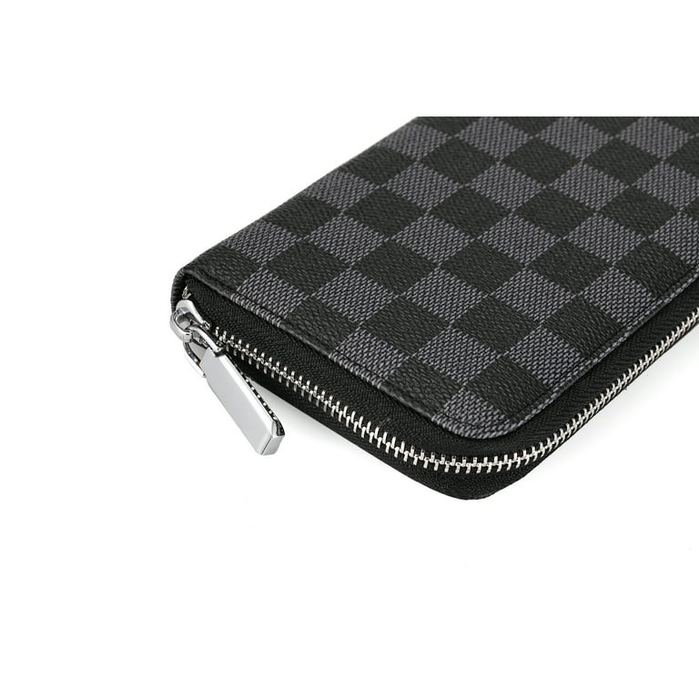 Daisy Rose Women's Checkered Zip Around Wallet and Phone Clutch - RFID  Blocking with Card Holder Organizer -PU Vegan Leather - Black Checkered 