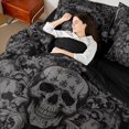 thumbnail image 3 of Castle Fairy Baroque Damask Skull King Bedding 7pcs,Ornate Floral Skeleton King Bed in a Bag,Gray Black,Black Reversible, 3 of 7