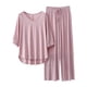 thumbnail image 1 of Conjunto de pijama de manga 3/4 para mujer: top con cuello en V y pantalones con cintura elástica, tejido de poliéster, ropa informal para estar por casa - Tallas L/XL, 1 of 8