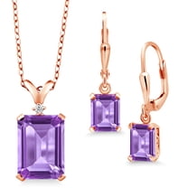 Gem Stone King 9.27 Ct Purple Amethyst 18K Rose Gold Plated Silver Pendant and Earrings Jewelry Set