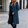 thumbnail image 2 of Leidass Womens Mid Length Wrap Coat Shawl Lapel Open Front Self Tie Waist Belt Long Sleeve Solid Casual Outerwear Dark Blue L, 2 of 4