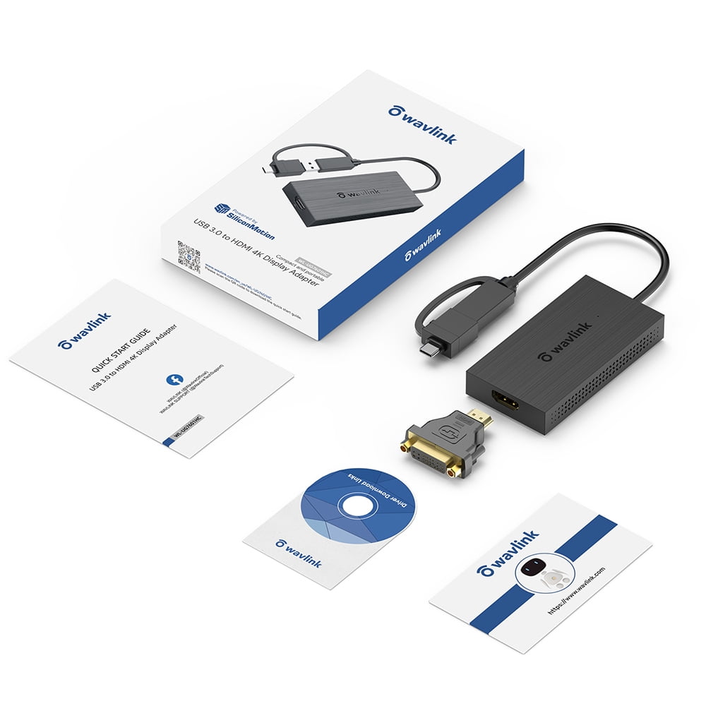 WAVLINK USB Adapter, Thunderbolt 3 HUB, 2K HDMI/DVI USB Adapter for Laptop/PC