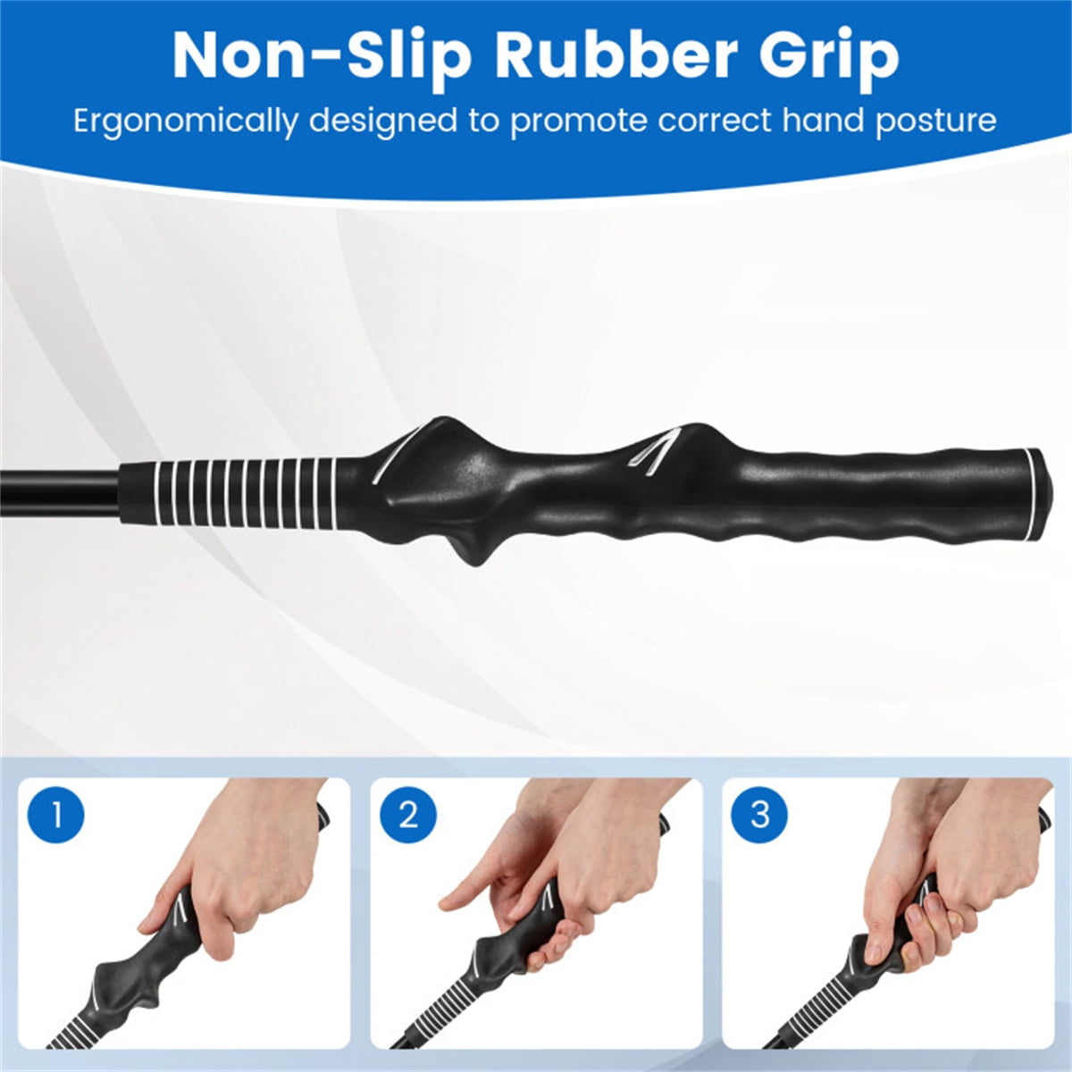 Portable Fiberglass Golf Swing Stick, Improve Grip & Shot Accuracy Golf Warm-Up Tool for Beginners & Pros-Black