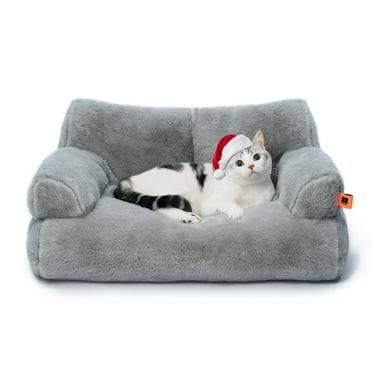 Mewoofun Cat Couch Bed for Indoor Cats, Washable Small Dog Beds for Medium Small Dogs & Cats up to 25 lbs, Fluffy Pet Beds with Non-Slip Bottom, 26×19×13 Inch (Grey)