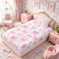 thumbnail image 5 of Meiyoeat Cute Bow Print Twin Sheets 3pcs, Watercolor Gingham Pattern Bedding, Pink White, 5 of 6