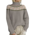 thumbnail image 1 of Chandail Col Roulé pour Femmes Chandail Col Roulé Tricoté Imprimé Rétro Manches Longues Chandail Ample Chandail d'Automne pour Femmes 2025, Chandail Col Roulé pour Femmes P, 1 of 4