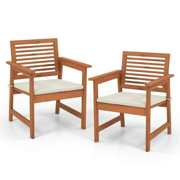Spaco Patio Dining Chairs, Patio Kitchen Chairs,Set of 2 Patio Solid Wood Dining Chairs with Cushions and Slatted Seat