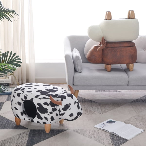 FOOING Animal Storage Stool for Kids, Ottoman Bedroom Furniture,Decorative  Cow Style Kids Footstool, Cartoon Chair w/Solid Wood Legs,Black/White -  