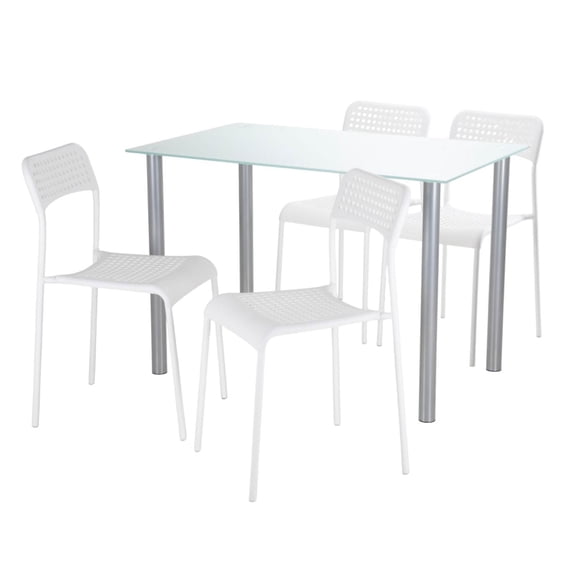 Juego De Comedor Mesa 4 Sillas Rectangular De Cristal 4 Personas Elegante Kingshouse blanco 5