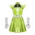 thumbnail image 3 of vastwit Kids Girls Alien Outfit Metallic Cap Sleeves Mock Neck Robot Mini Dress with Gloves 2Pcs Set Fluorescent Green 8, 3 of 5