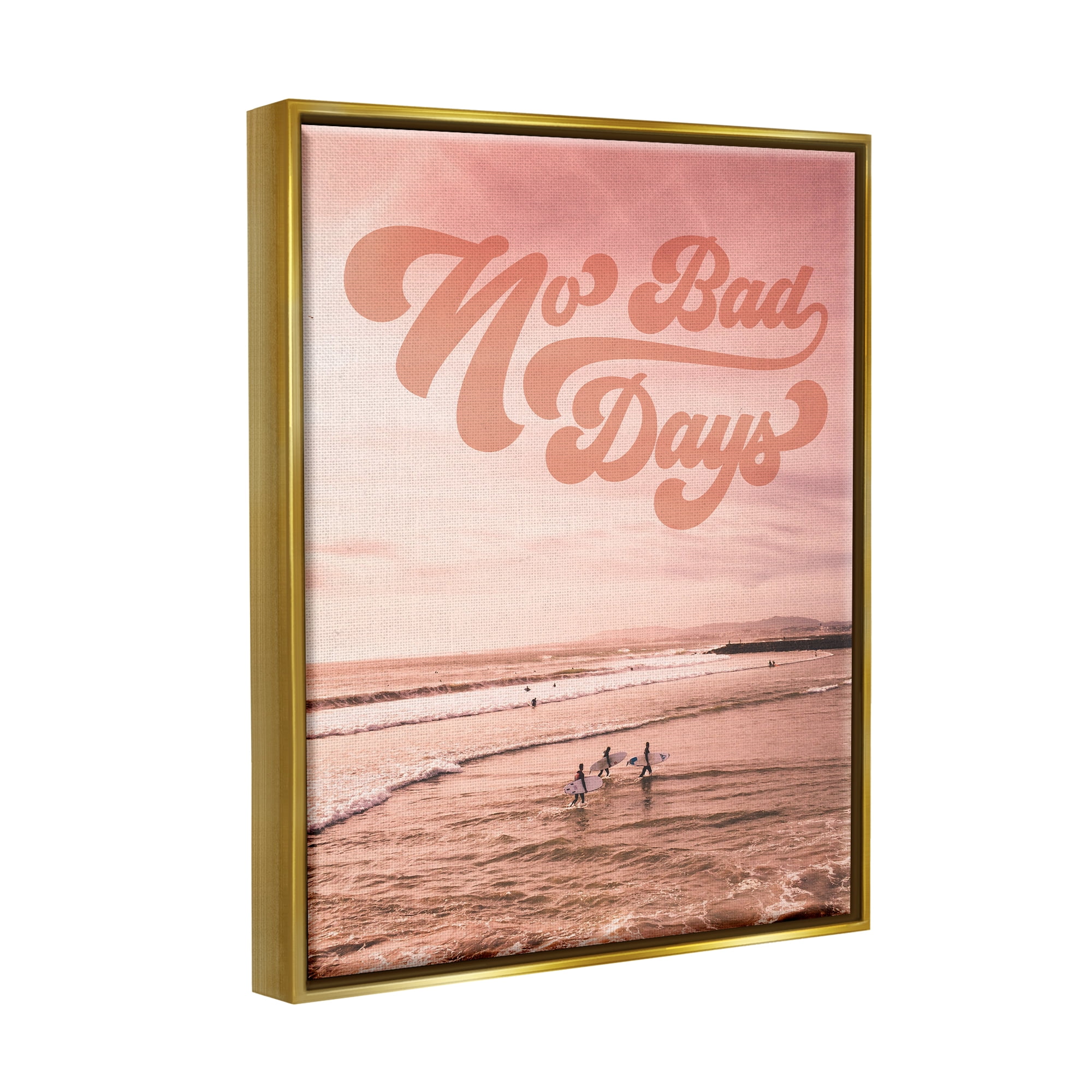 Stupell Industries No Bad Days Retro Beach Nature Painting Gold Floater Framed Art Print Wall Art, 17 x 21