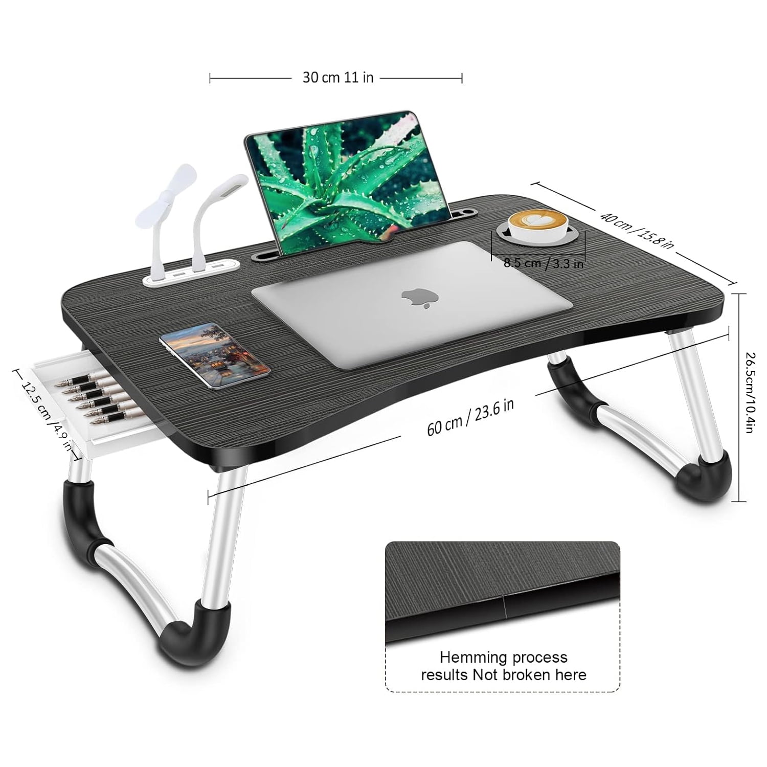 BN-LINK Laptop Desk with 4 USB Ports, Laptop Bed Stand Foldable, Laptop Table Breakfast Tray Portable Lap Standing Desk