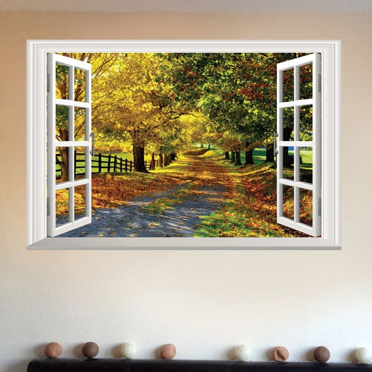 Large Maple Boulevard 3D Window View Wall Sticker Mural