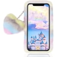 thumbnail image 3 of Compatible with iPhone 14 Pro Max Furry Case with Cute Love Heart Fuzzy Colorful Ball Pendant for Women Girls Cute Plush Case Luxury Bling Diamond Rhinestones Shockproof Protective Cover, 3 of 7