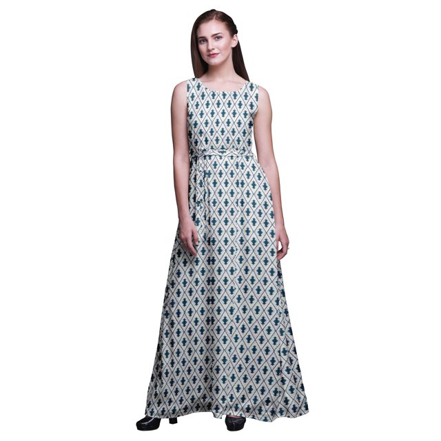 Bimba Robe Longue Débardeur Maxi pour Femmes Shibori à Col Rond Imprimée, Robe de Soirée - Moyen