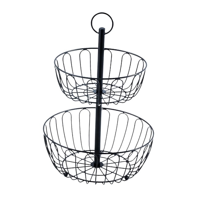 Soporte de Cesta de 2 Niveles, Frutero Multiusos, Estante de Almacenamiento de Pan de 45cm de Altura, Cesta de Alambre de Metal para Encimera, Despens
