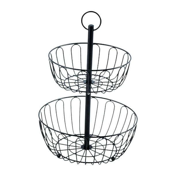 cesta de frutas,Soporte de cesta de fruta de metal de 2 niveles para encimera,Portafrutas Cuenco extraíble Bandeja desmontable,Cesta de alambre para frutas y verduras de 2 capas,Organizador de