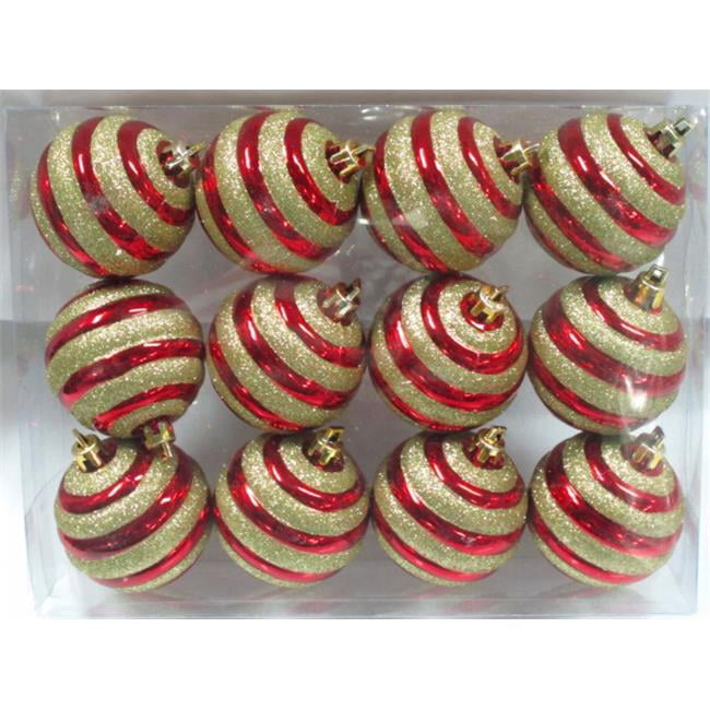 Queens of Christmas WL-ORN-12PK-REGO Red Ball Ornament with Gold Glitter  Line Design, Pack of 12 - Walmart.com