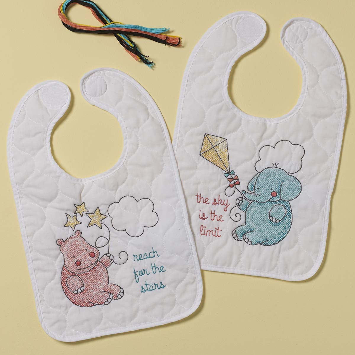 Bucilla Stamped Bib Cross Stitch Kit 9"X14" 2/PkgUp, Up & Away