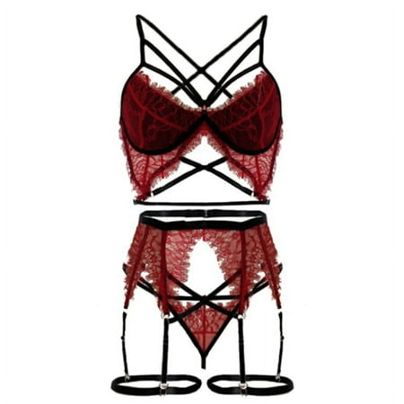 Women Lingerie Sets with Garter Belt Lace Bodysuit Sexy Women s Lace Binding Seductive Passion Three-piece Sexy Underwear Set Sexy Lingerie Set