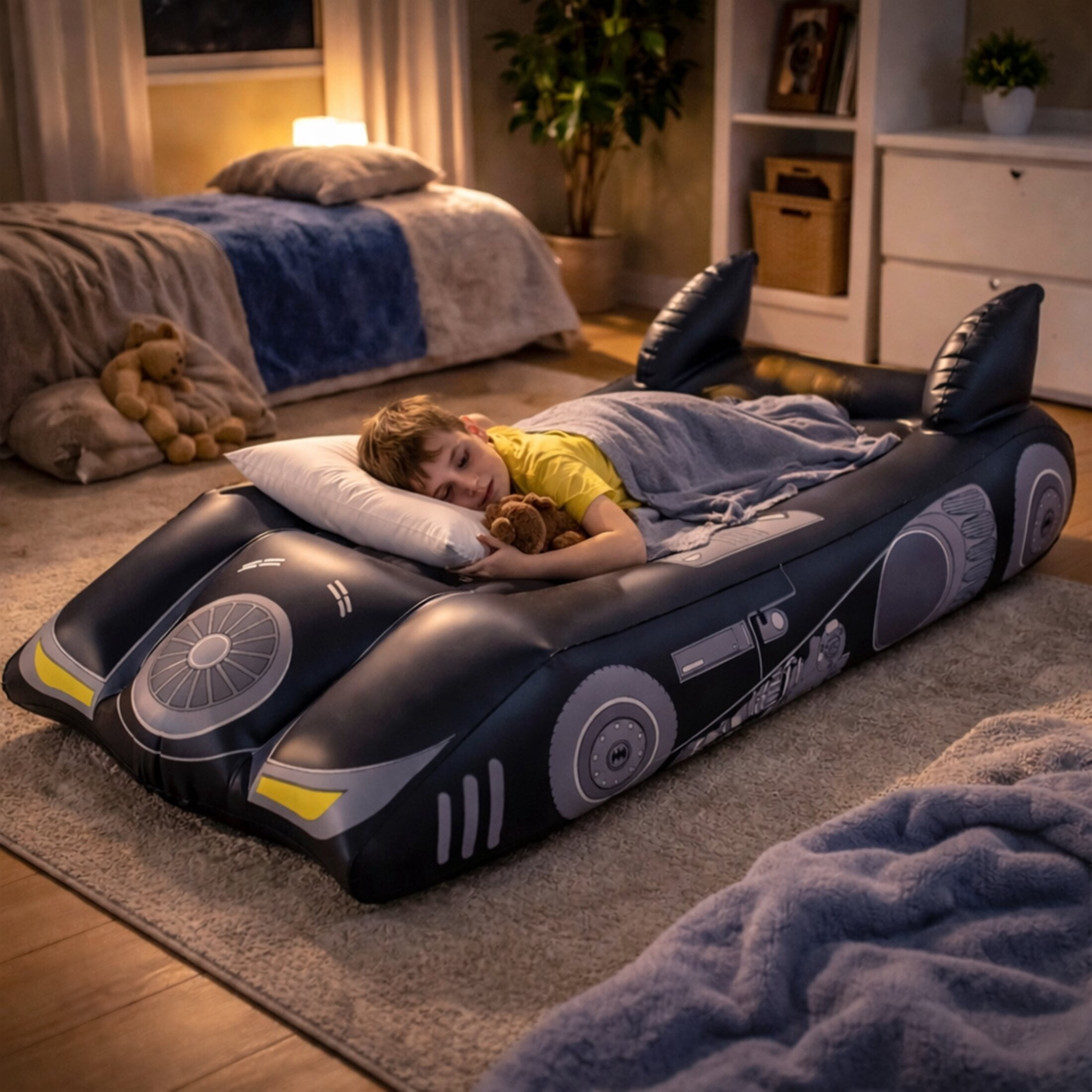 Batman Batmobile Inflatable Air Mattress for Kids Ages 6+, Great for Sleepovers, Nap Time & Play