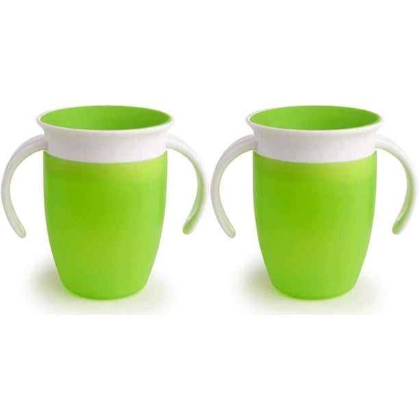 Juego de vasos para sorber 360 Trainer y para niños pequeños, a prueba de derrames, paquete de 2, vaso verde a prueba de fugas y asfixia, vaso de aprendizaje