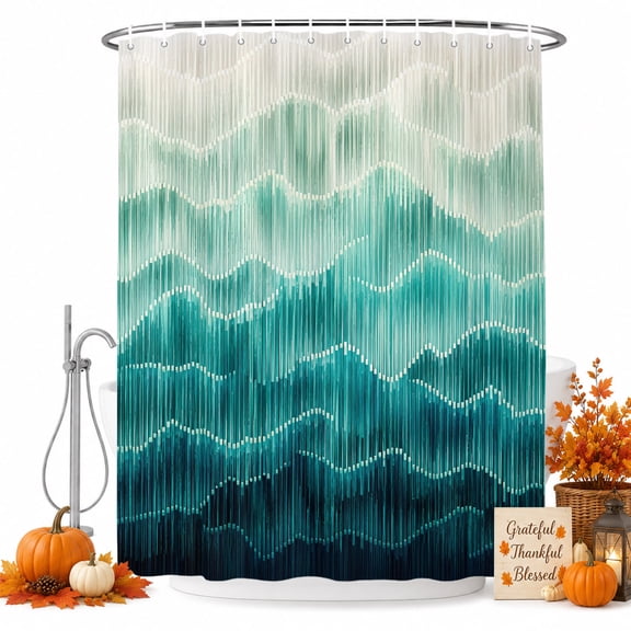 Teal Blue Stripes Shower Curtain, Waterproof Shower Curtains for Bathroom, Modern Abstract Art Waves Washable Fabric Bathtub Curtain Set Bath Decor with 12 Hooks 48"x72"