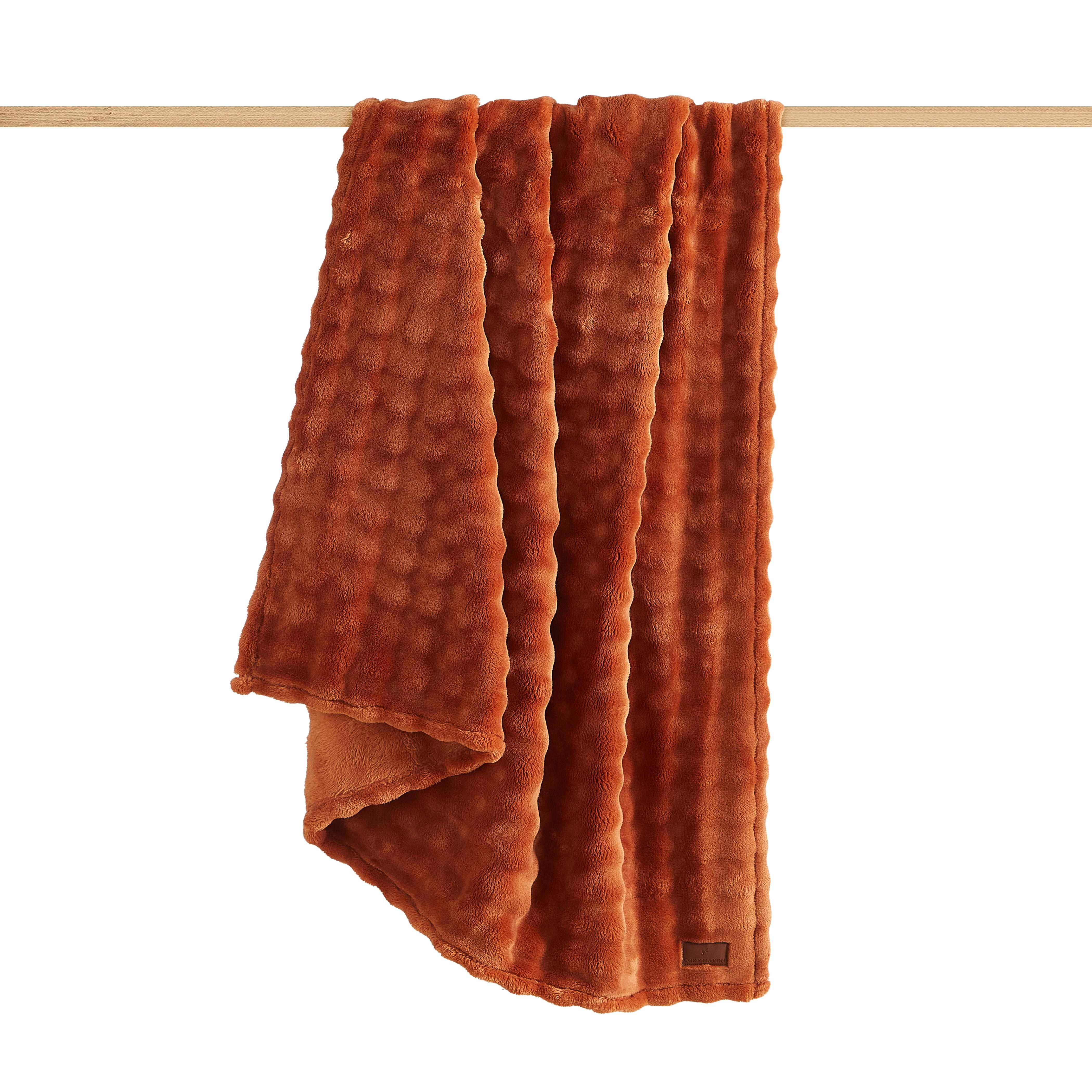 Cozy Haven Luxury Bubble Plush Oversized Couch Throw Blanket, Rust, 50 x 72 in