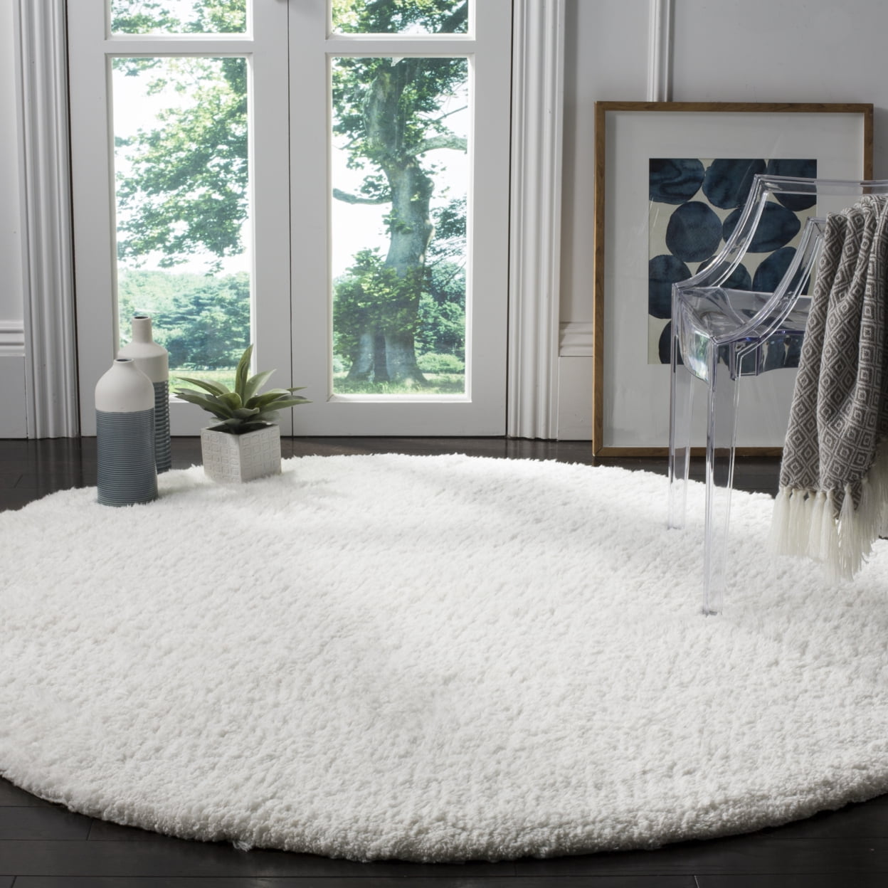 SAFAVIEH Sybella Solid Plush Polyester Sheep Shag Area Rug, Ivory, 4' x 6'