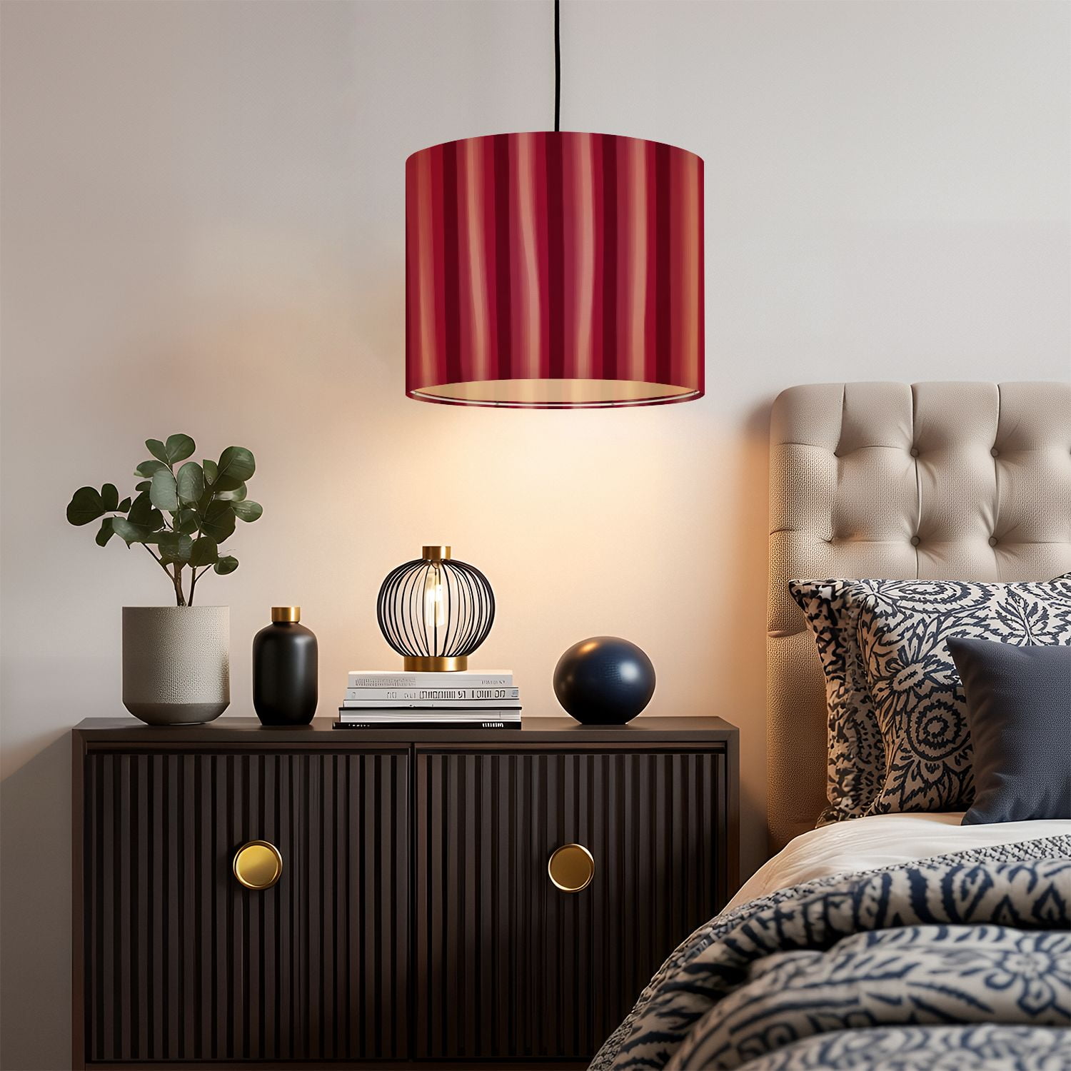 Linen Drum Lampshades Elegant vertical stripes shades burgundy rose create sophisticated 13"x13"x10" Light Shade for Table Lamps Floor Lamps Drum Lamp Shades Lampshade Replacement Assembly Required