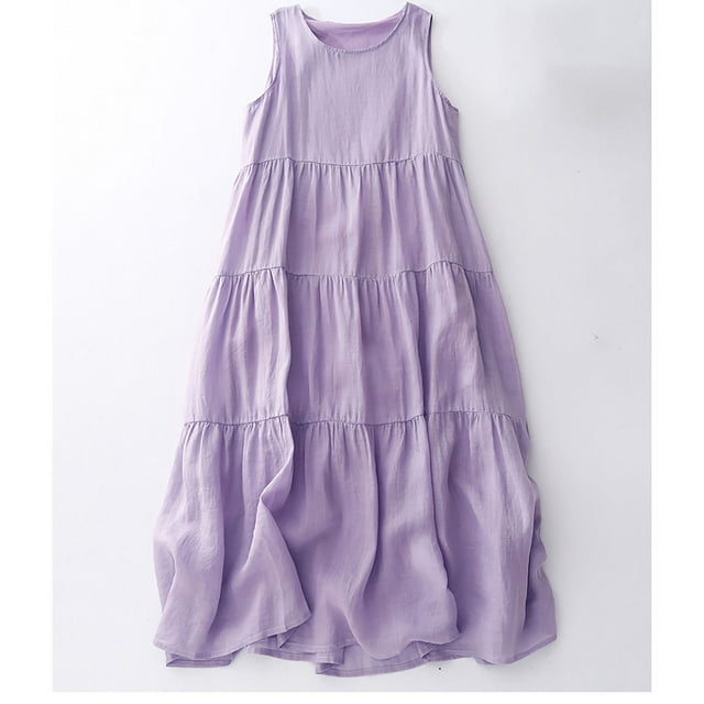 LOVZFMLL Women's Round Neck Loose Dress Purple L