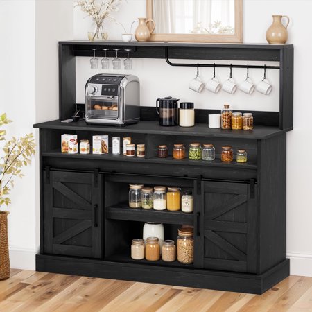 ModFusion 52 Sliding Barn Door Cabinet with Built-in Power Outlet & USB Ports Multi-Function Storage for Kitchen Living Room or Buffet