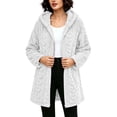 thumbnail image 2 of Trikvn Women's Long Fleece Coat Fuzzy Sherpa Jacket Winter Warm Zip Up Hooded Outerwear with Pockets Cable Knit Cardigan Casual Fall Relaxed Fluffy Overcoat, 2 of 9
