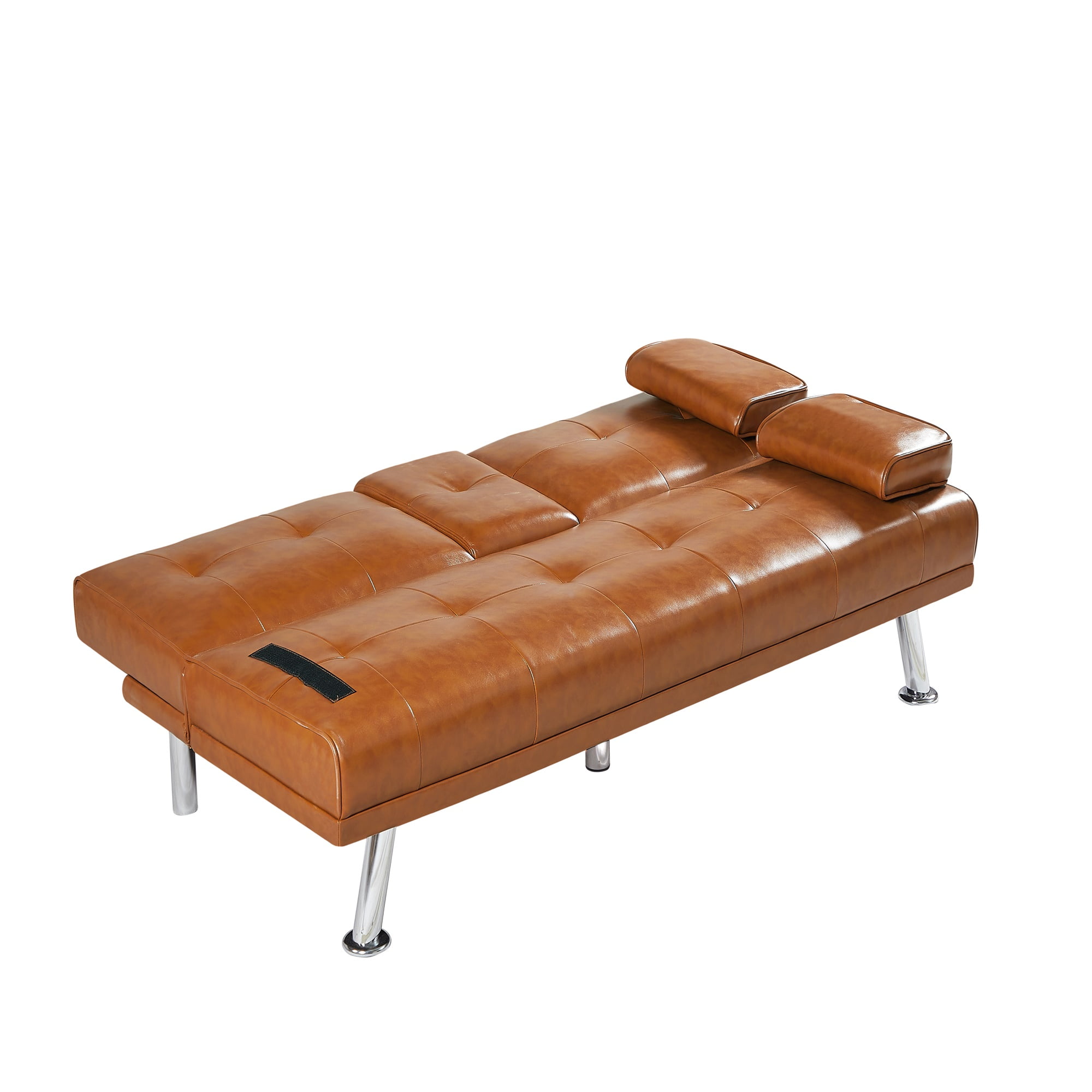 Kepooman 66" Futon Couch Bed, Sofa Bed with Cupholders and Pillows, Convertible Futon Folding Sofa for Office, Tan Kepooman 66" Futon Couch Bed, Sofa Bed with Cupholders and Pillows, Convertible Futon Folding Sofa for Office, Tan