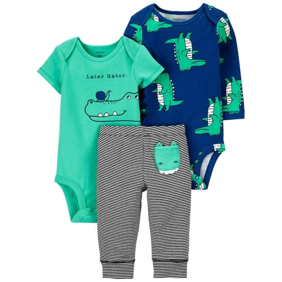 Carters Boys 0-24 Months Gator 3-Piece Bodysuit Pant Set(Green 9 Months)