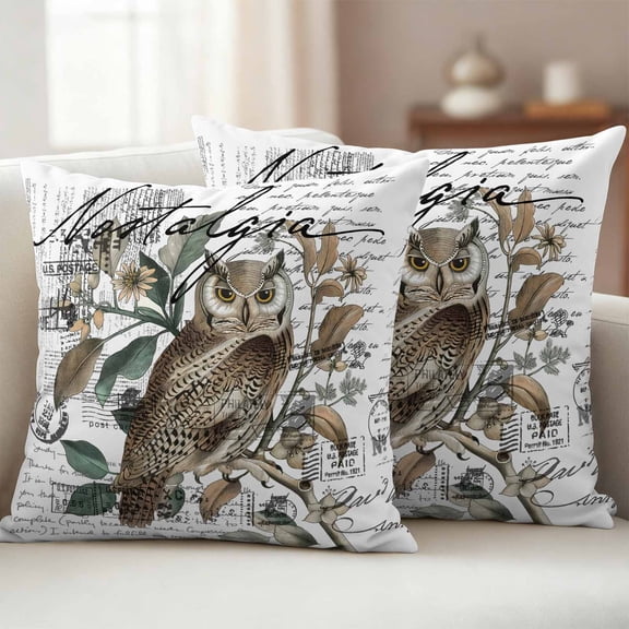 Pack of 2 Outdoor Pillow Covers 26x26 Inch Waterproof Farmhouse Owl Throw Pillow Covers,Decorative Couch Pillow Case Sham Country Envelope Postmark Botancial Patio Garden Pillowcases Cushion Covers