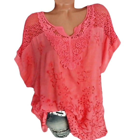 T-Shirts Ajustés pour Femmes Manches 3/4 Col en V Chemises Grande Taille Blouse Habillée Couleur Unie Haut en Dentelle, T-Shirts Mignons pour Femmes