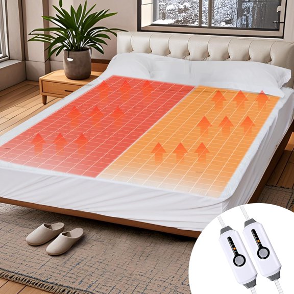 Heated Mattress Pad Queen Size, Dual Control, 60x80inch, Fit Up to 21 Inch Deep Pocket, 4 Heating Level, 10 Hour Auto-Off, Warmming Bed, White
